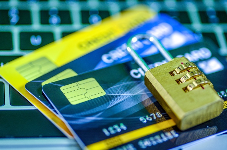 Credit card data security concept / Data encryption on credit card ...